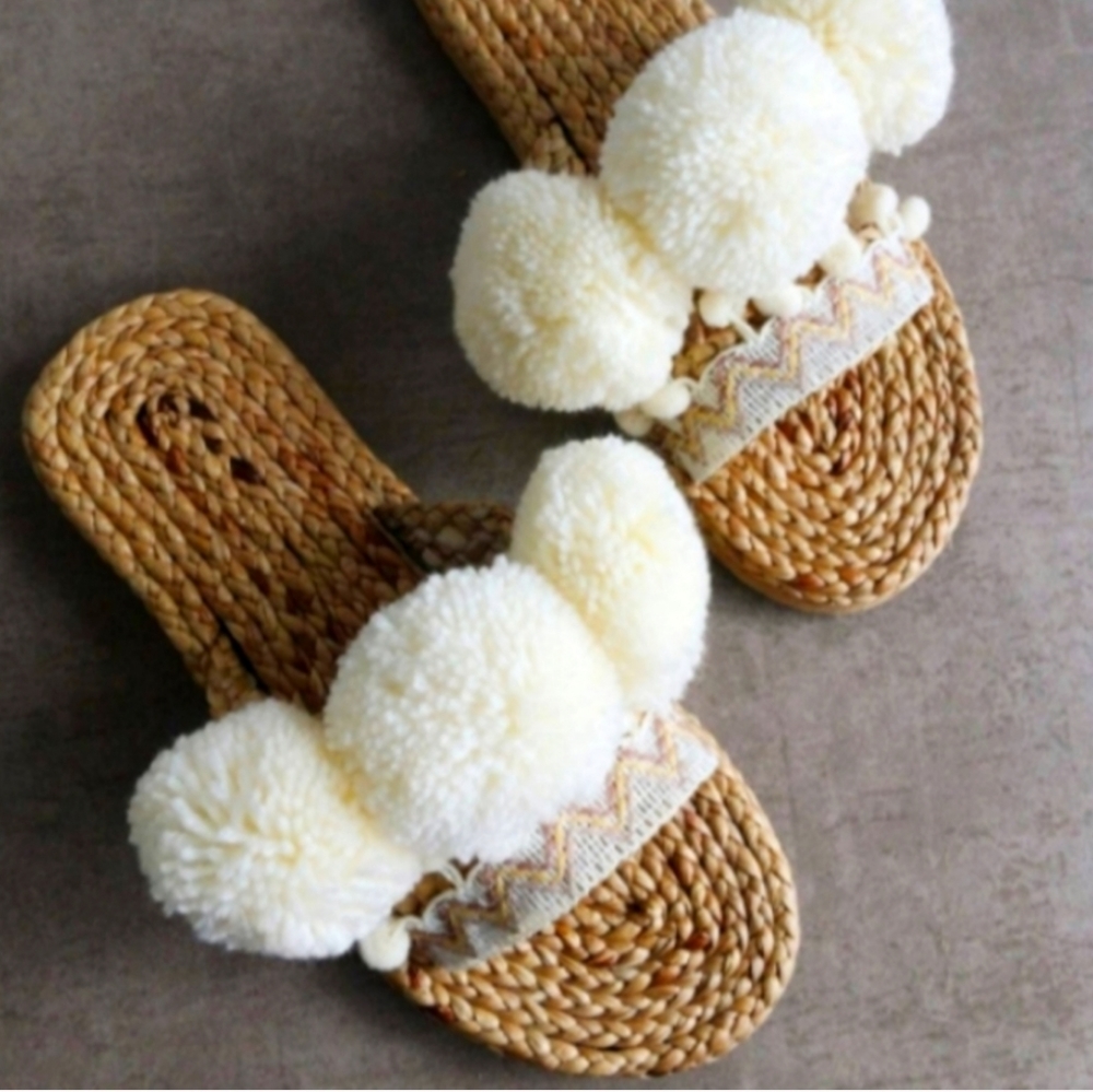 Handmade Boho Pompom Sandals (US size 8.5 but can also fit size 8 & 9)